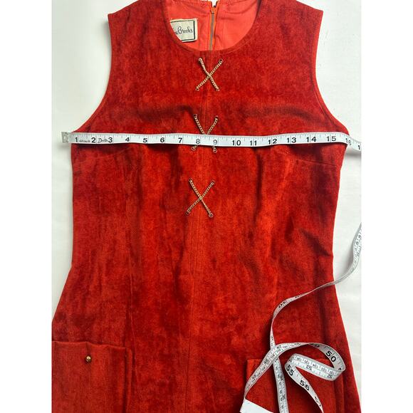 Vintage 60s Mod Go Go Red Orange Suede Romper Playsuit Size Small Medium - Picture 8 of 16
